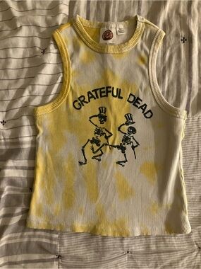 Grateful Dead Yellow and White Tie-Dye Ribbed Tank Top